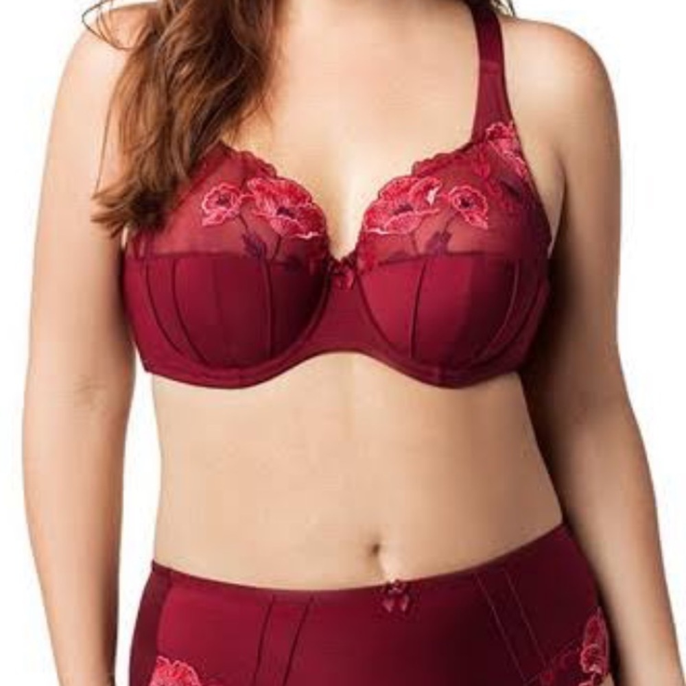 Elila Glamour Embroidery Underwire Bra in Burgundy